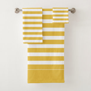 Mustard and White Striped Bath Towel Set