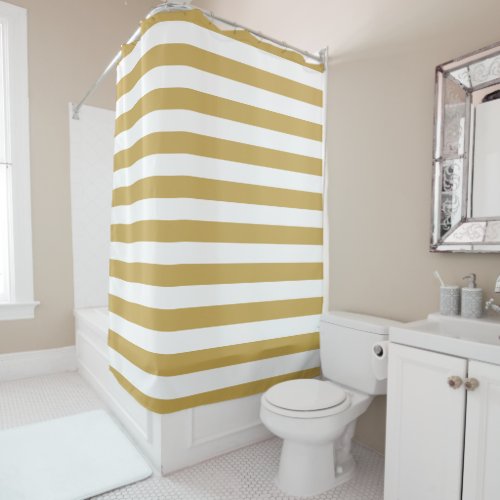 Mustard and White Stripes Shower Curtain