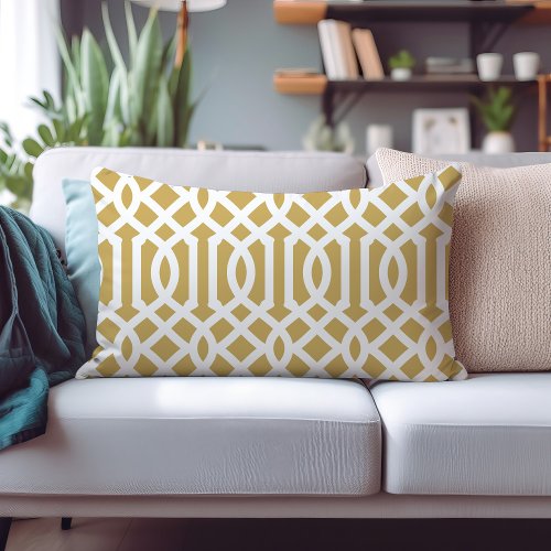 Mustard and White Trellis Pattern Lumbar Pillow