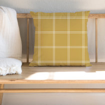 Mustard and White Windowpane Check Throw Pillow