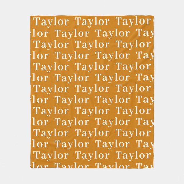 Mustard Autumn Personalized Repeating Name Fleece Blanket (Front)