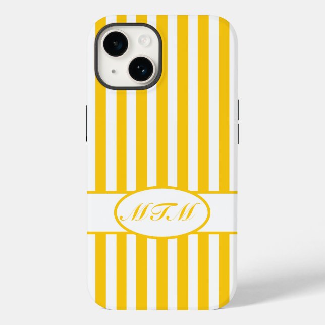 Mustard Autumnal Stripes with monogram Case-Mate iPhone Case (Back)