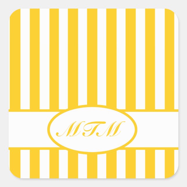Mustard Autumnal Stripes with monogram Square Sticker (Front)