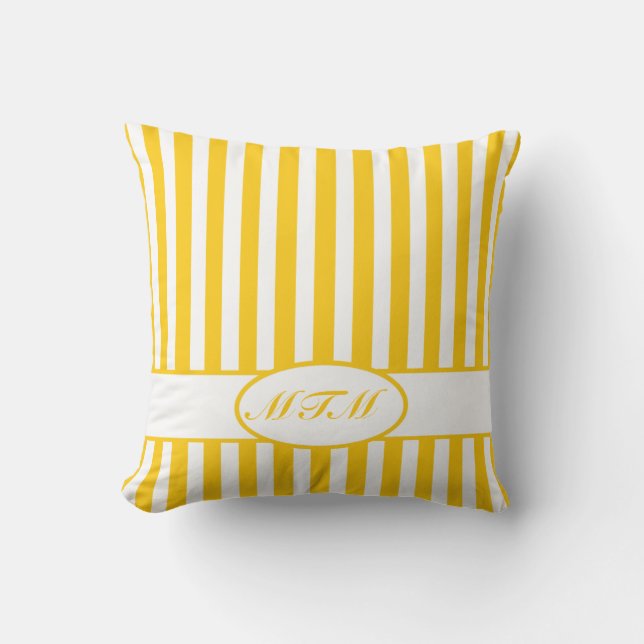Mustard Autumnal Stripes with monogram Throw Pillow (Front)