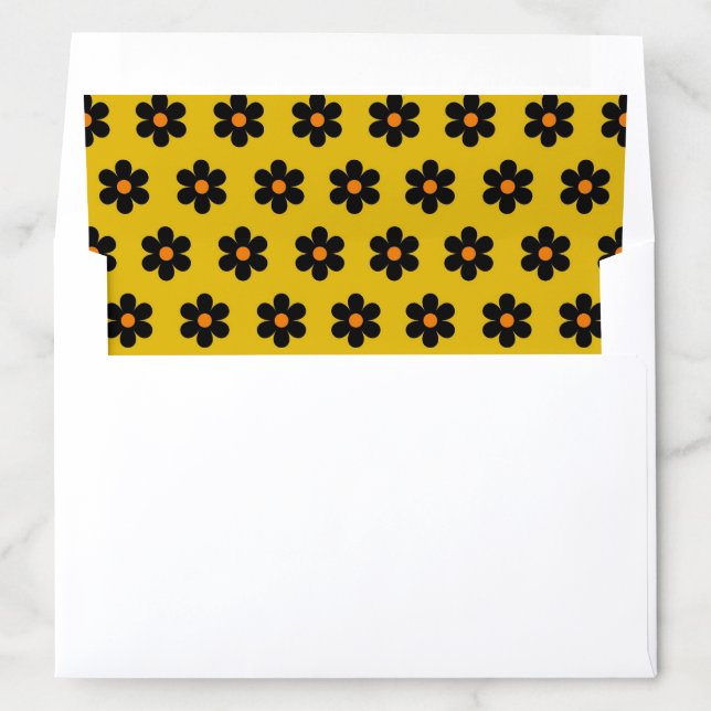 Mustard Black Flowers Rustic Boho Bridal  Envelope Liner (In Envelope)