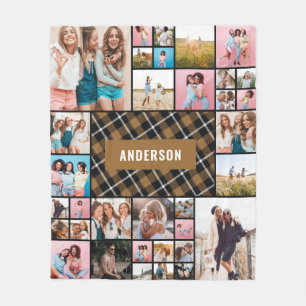 Mustard black plaid modern minimal multi 34 photo fleece blanket