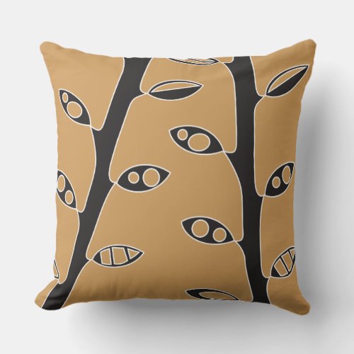 Mustard Black VINES Retro DESIGN Throw Pillow