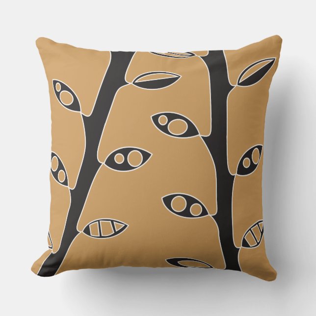 Mustard Black VINES Retro DESIGN Throw Pillow (Front)
