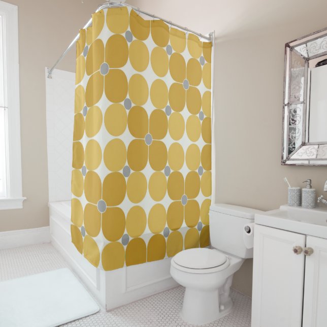 Mustard Bloom Shower Curtain (In Situ)