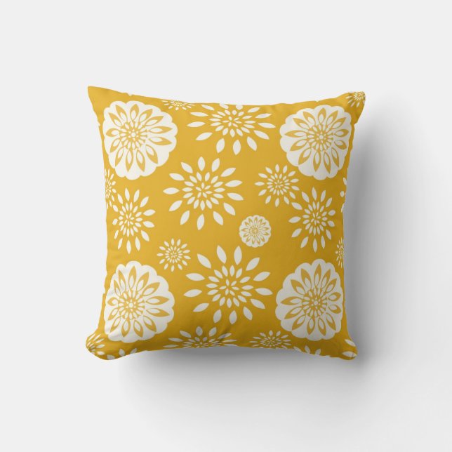 Mustard Blossom Special Yellow Floral Throw Pillow (Front)