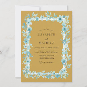 Mustard Blue Blossom Romance Wedding Invitation