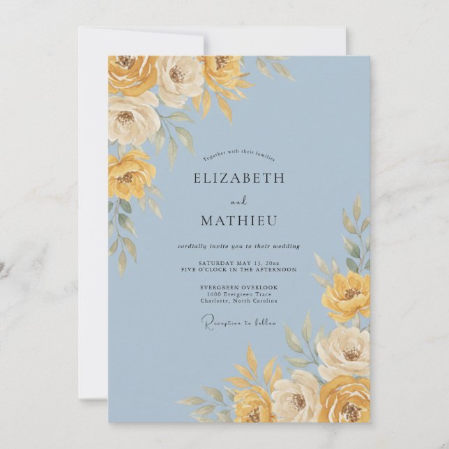 Mustard Blue Exquisite Meadow Wedding Invitation (Front)