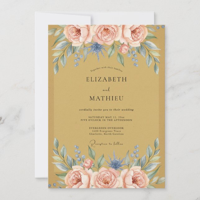 Mustard Blush Peony Wedding Invitation (Front)