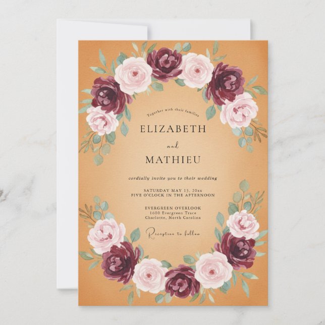 Mustard Blush Petal Wedding Invitation (Front)