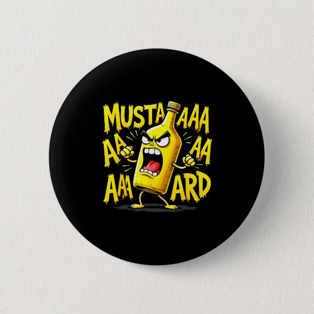 Mustard Bottle Scream Funny Condiment Rap Humor  Button (Front)