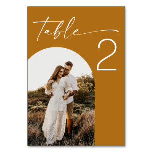 Mustard Brown Fall Wedding   Modern Autumn Photo Table Number
