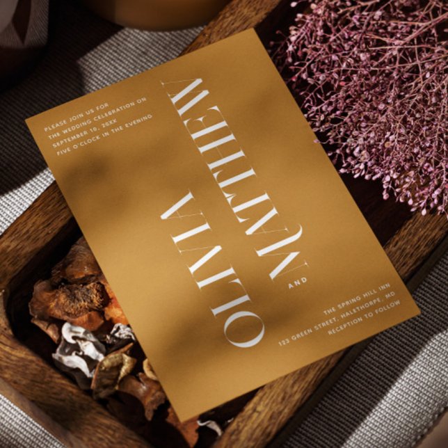 Mustard Brown Fall Wedding. Warm Autumn Photo + QR Invitation (Creator Uploaded)