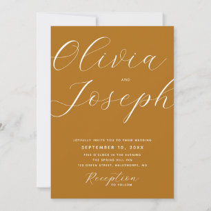 Mustard Brown Wedding Fall Rustic Photo & QR Invitation