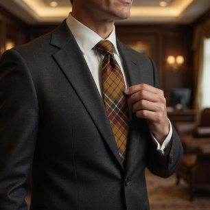  Mustard Burgundy Green Tartan Pattern Neck Tie