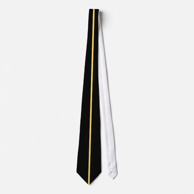 Mustard Centered Thin Vertical Line on Black Neck Tie (Front)