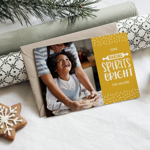 Mustard  Christmas Baking Spirits Bright Photo Holiday Card
