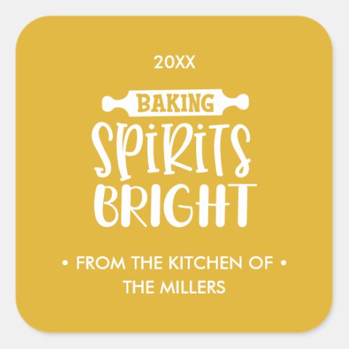 Mustard  Christmas Baking Spirits Bright Square Sticker