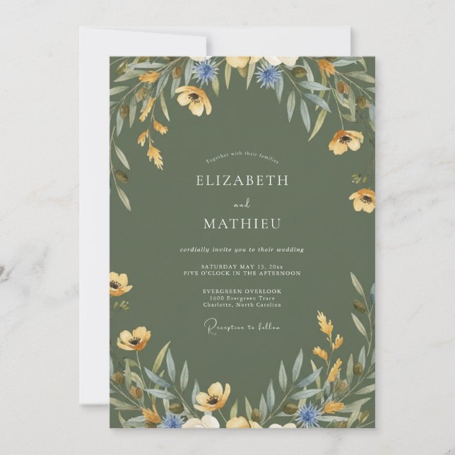 Mustard Cornflower Painted Wedding Invitation (Front)