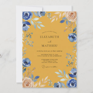 Mustard Cornflower Watercolor Wedding Invitation