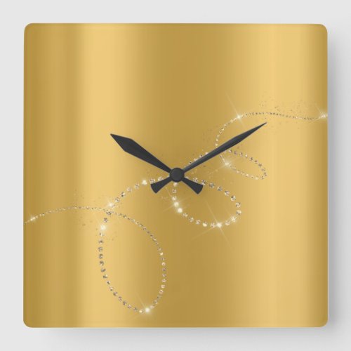 Mustard Crystals Frozen Glass Infinity Yelow Square Wall Clock