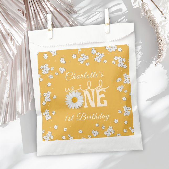 Mustard Daisy Wild One 1st Birthday  Favor Bag (Creator Uploaded)