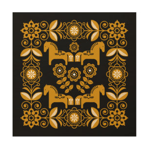 Mustard Dala Swedish Horse Print