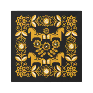 Mustard Dala Swedish Horse Print
