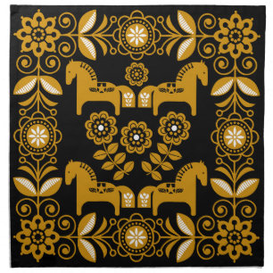 Mustard Dala Swedish Horse Print Cloth Napkin
