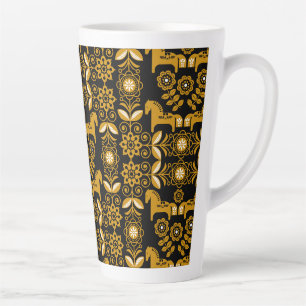 Mustard Dala Swedish Horse Print Latte Mug