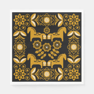 Mustard Dala Swedish Horse Print Napkins