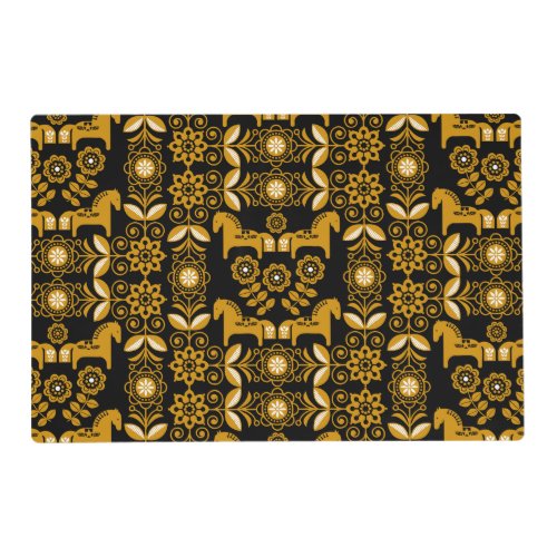 Mustard Dala Swedish Horse Print Placemat