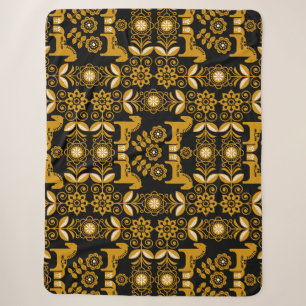 Mustard Dala Swedish Horse Print Sherpa Blanket