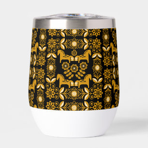 Mustard Dala Swedish Horse Print Thermal Wine Tumbler