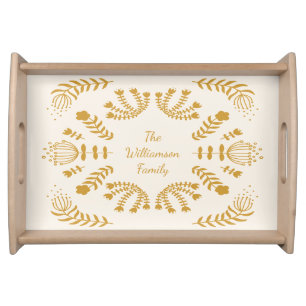 Mustard Danish Folk Flowers Personalized Family Serving Tray