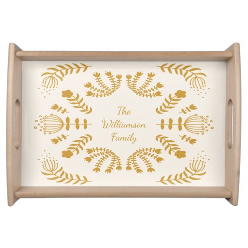 Mustard Danish Folk Flowers Personalized Family  Serving Tray