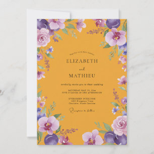 Mustard Dusty Lilac Petal Wedding Invitation