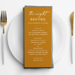 Mustard Fall Rehearsal Dinner. Modern Night Before Menu<br><div class="desc">Add a touch of modern warmth to your fall wedding events with this minimalist mustard yellow rehearsal dinner menu. Designed in a clean, contemporary style with rich ochre tone, it’s perfect for cozy autumn gatherings. Personalize the menu with your dinner selections to match your wedding vibe - ideal for rustic...</div>