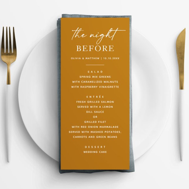 Mustard Fall Rehearsal Dinner. Modern Night Before Menu (Creator Uploaded)