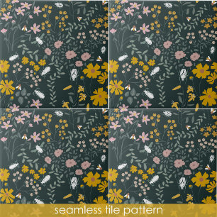 Mustard Floral Beetles & Bees Bohemian Flowers Ceramic Tile