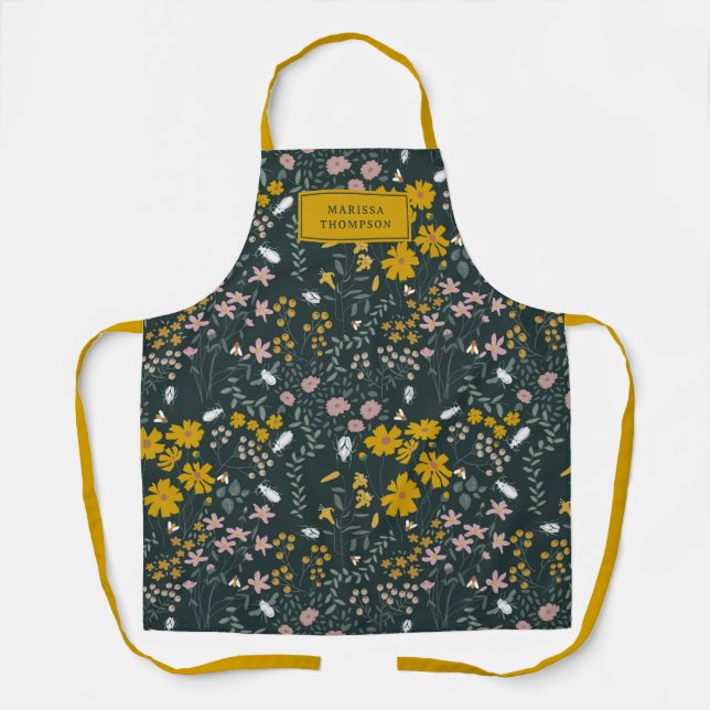 Mustard Floral Beetles & Bees Bohemian Wildflowers Apron (Front)
