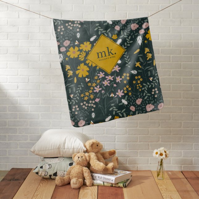 Mustard Floral Beetles & Bees Bohemian Wildflowers Baby Blanket (In Situ)