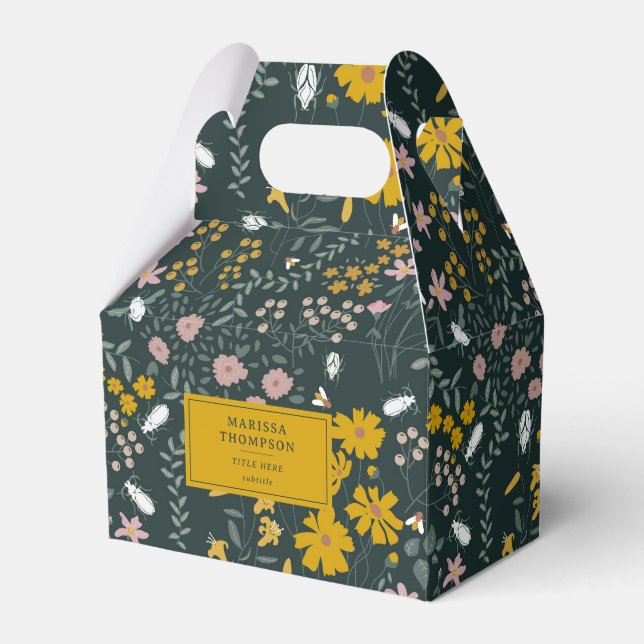 Mustard Floral Beetles & Bees Bohemian Wildflowers Favor Boxes (Front Side)