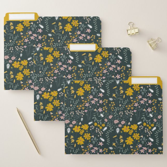 Mustard Floral Beetles & Bees Bohemian Wildflowers File Folder (Set)