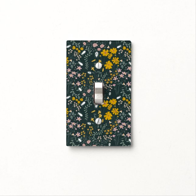 Mustard Floral Beetles & Bees Bohemian Wildflowers Light Switch Cover (In Situ)