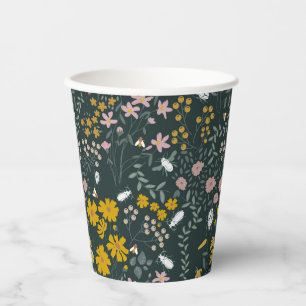 Mustard Floral Beetles & Bees Bohemian Wildflowers Paper Cups